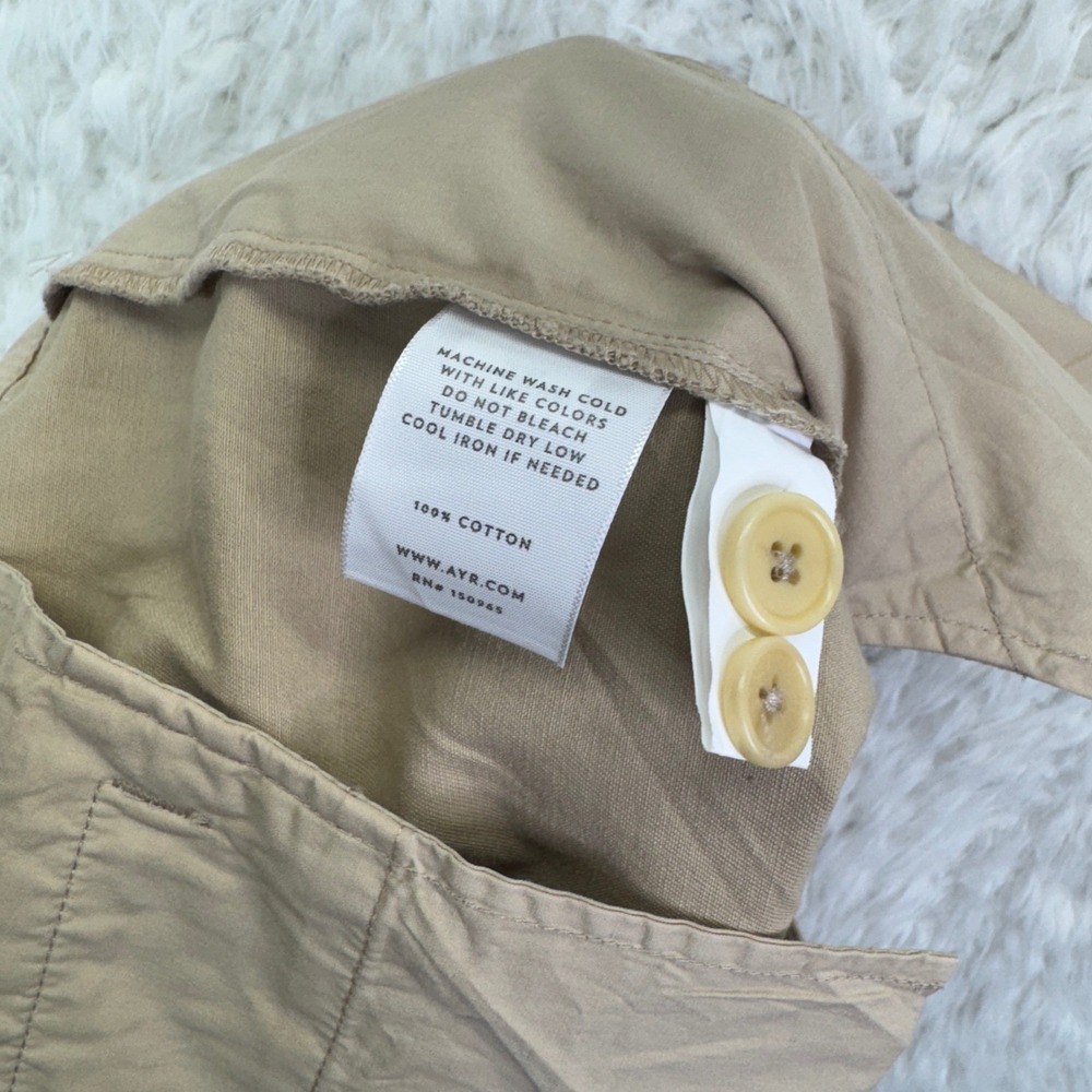 AYR Pleated Cotton Trousers size 14 Tan Khaki Minimalist Quiet Luxury Chinos - Picture 4 of 8